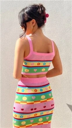 Glamorous Pink Novelty Stripe Crop Knit Top -Jack & Jones Store 27863 3