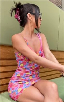 Glamorous Pink Fruit Print Mesh Strappy Short Dress -Jack & Jones Store 27864 2