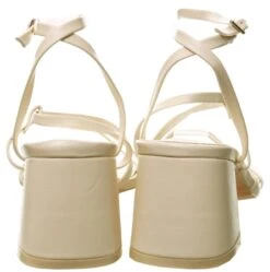 Public Desire Ecru Square Toe Lace Up Block Mid Heeled Sandals -Jack & Jones Store 27869 2