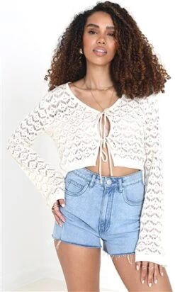 Brave Soul White Knit Tie Front Detail Cardigan