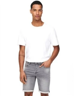 Only & Sons Grey / Grey Denim Ply Life Reg Gr Jog Shorts -Jack & Jones Store 27899 3