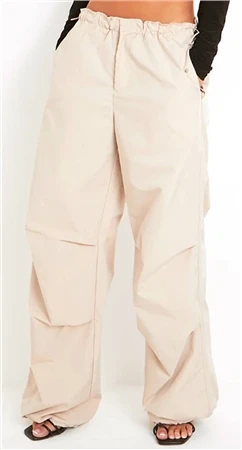 Missy Empire Beige Samantha Parachute Cargo Pants