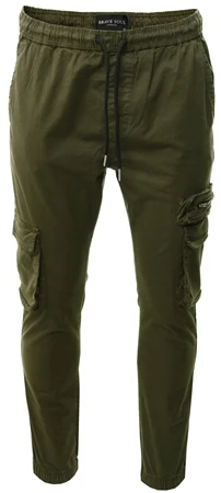 Brave Soul Khaki Zip Pocket Detail Slim Fit Cuffed Cargo Pants