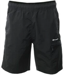 Champion Black Script Logo Crinkle Nylon Shorts