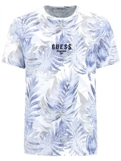 Guess Blue Multi All Over Foliage Print T-Shirt