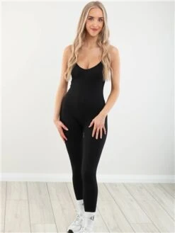 Missy Empire Black Kora Ribbed Seamless Strappy Jumpsuit