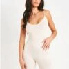 Missy Empire Stone Ribbed Seamless Strappy Unitard