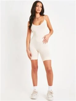 Missy Empire Stone Ribbed Seamless Strappy Unitard -Jack & Jones Store 28023 2