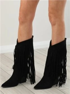 No Doubt Black Fringe Calf Boot -Jack & Jones Store 28028 3