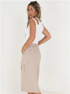 Brave Soul Stone Cargo Style Front Slit Midi Denim Skirt -Jack & Jones Store 28031 3