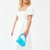 The Frolic White Short Puff Sleeve Midi Dress