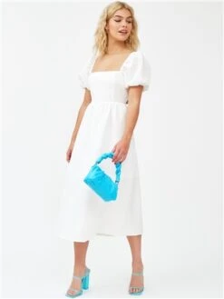 The Frolic White Short Puff Sleeve Midi Dress -Jack & Jones Store 28040 2