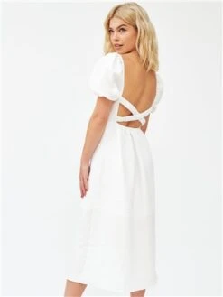 The Frolic White Short Puff Sleeve Midi Dress -Jack & Jones Store 28040 3