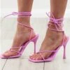 Public Desire Bubblegum Pink Imogen Pu Square Toe Strappy Lace Up Heels