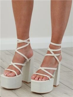 Public Desire Ecru Linen Suki Platform Shoe