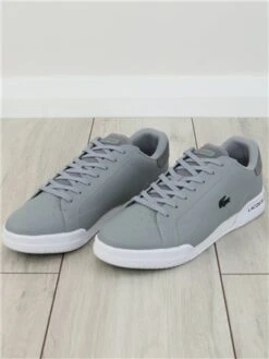 Lacoste Grey / White Twin Serve Leather Colour-Pop Trainers