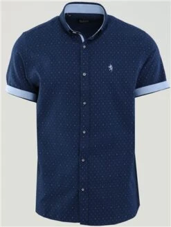 Alex & Turner Navy Pattern Print Short Sleeve Shirt