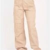 Missy Empire Beige Amaia High Rise Cargo Trousers