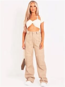 Missy Empire Beige Amaia High Rise Cargo Trousers -Jack & Jones Store 28142 2