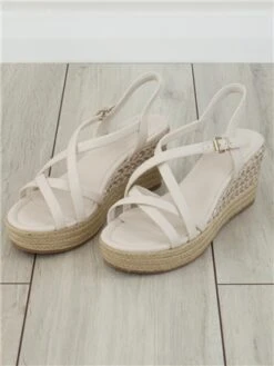 Marco Tozz Cream Strap Espadrille Heeled Sandal