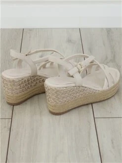 Marco Tozz Cream Strap Espadrille Heeled Sandal -Jack & Jones Store 28164 3