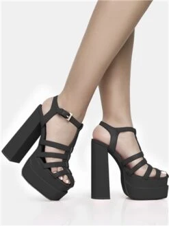 Public Desire Black Denver Woven Double Platform Sandal Heels -Jack & Jones Store 28177 2