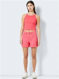 Noisy May Sun Kissed Coral Smiley Normal Waist Denim Shorts -Jack & Jones Store 28195 2