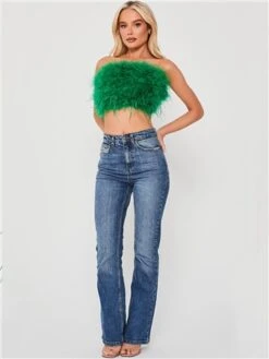 Saint Genies Green Mya Strapless Feather Crop Top -Jack & Jones Store 28203 2