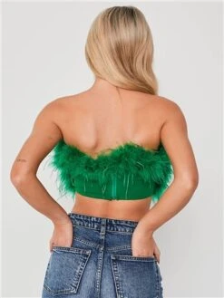 Saint Genies Green Mya Strapless Feather Crop Top -Jack & Jones Store 28203 3