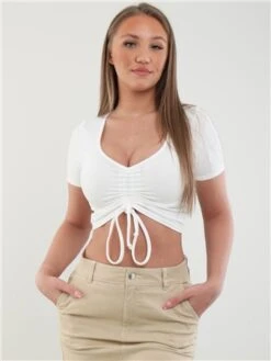 Vivichi White Ruched Crop Top