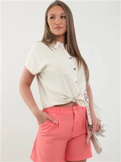 Pieces Birch Vinsty Linen-Blend Shirt