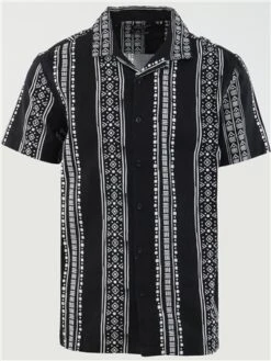 Brave Soul Jet Black / Optic White Pattern Detail Short Sleeve Shirt