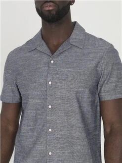 Brave Soul Blue Chambray Revere Collar Short Sleeved Shirt -Jack & Jones Store 28271 2