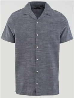 Brave Soul Blue Chambray Revere Collar Short Sleeved Shirt