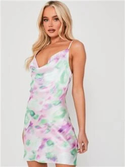 Saint Genies Pink/Green Blurred Print Dress