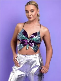 Saint Genies Black/Green Sequin Butterfly Top -Jack & Jones Store 28314 2