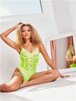 Saint Genies Neon Lime Callie Underwired Stretch Lace Thong Bodysuit -Jack & Jones Store 28320 2