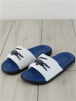 Lacoste Navy / White / Blue Croco Serve Synthetic Logo Strap Slides