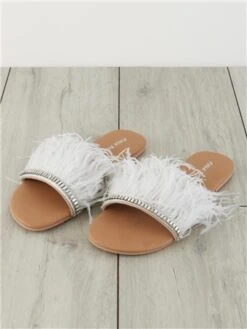 Public Desire White Feather Daffy Slider