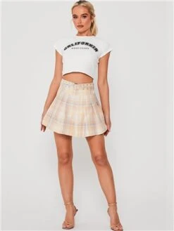 Saint Genies Cream / Yellow Check Pleat Mini Skirt -Jack & Jones Store 28389 2