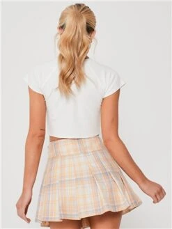 Saint Genies Cream / Yellow Check Pleat Mini Skirt -Jack & Jones Store 28389 3