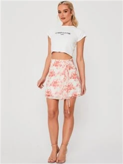 Saint Genies Cream / Orange Floral Wrap Mini Skirt -Jack & Jones Store 28390 2