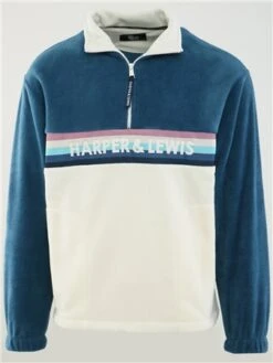 Harper & Lewis Cream/Petrol 1/4 Zip Polar Fleece