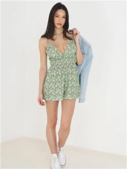 Brave Soul Green/Blue Low Cut Floral Playsuit -Jack & Jones Store 28434 2