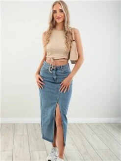 Brave Soul Mid Blue Mavis Acid Wash Midi Denim Skirt -Jack & Jones Store 28435 2