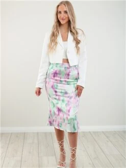 Saint Genies Pink / Cream Blurred Print Satin Midi Skirt -Jack & Jones Store 28453 2