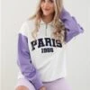 Vivichi Light Cream/ Lilac Zip Paris Crew Sweater