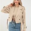 Saint Genies Beige Cropped Belted Trenchcoat