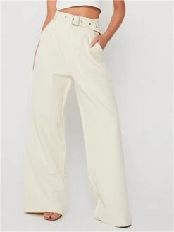 Saint Genies Cream Belted Wide Leg Trouser