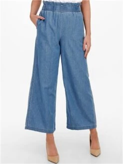 Only Blue / Medium Blue Denim Bea Wide Fitted Trousers